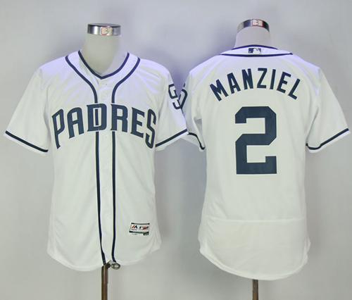 Padres #2 Johnny Manziel White Flexbase Authentic Collection Stitched MLB Jersey - Click Image to Close